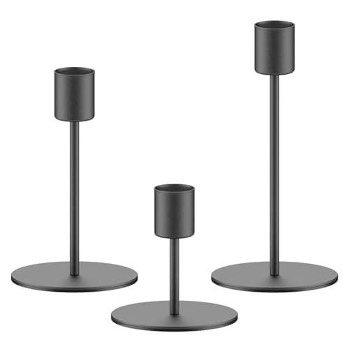 smtyle Short Black Candlestick Holders Taper Candle Holders for Candlestick Candles Set of 3 with Mirror Drip Protectors Ideal for Table Centerpiece Dinner Party