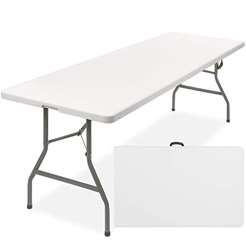 Best Choice Products 8ft Plastic Folding Table, Indoor Outdoor Heavy Duty Portable w/Handle, Lock for Picnic, Party, Pong, Camping - White