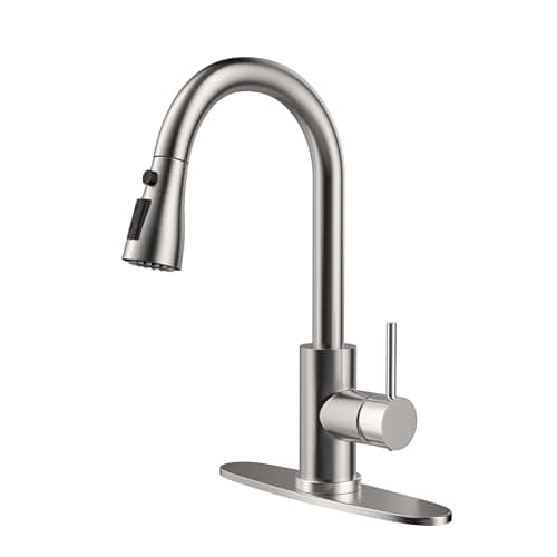 HANGE Kitchen Faucet with Pull Down Sprayer,Brushed Nickel Kitchen Sink Faucet 1-3 Hole Single Handle High Arc Stainless Steel Commercial Modern Kitchen Faucets for RV,Laundry,Bar,Utility,Farmhouse