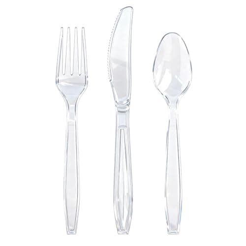QualQuot 120 Count Heavy Duty Clear Plastic Silverware, 40 Forks, 40 Spoons, 40 Knives, BPA-Free and Heat Resistant, Disposable Cutlery set, Premium Clear Utencils for Party and Daily Use
