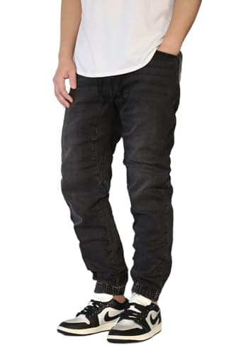 AIRNINE Men's Premium Twill Drop Crotch Jogger Pants S-5XL (Denim_Black, Large)