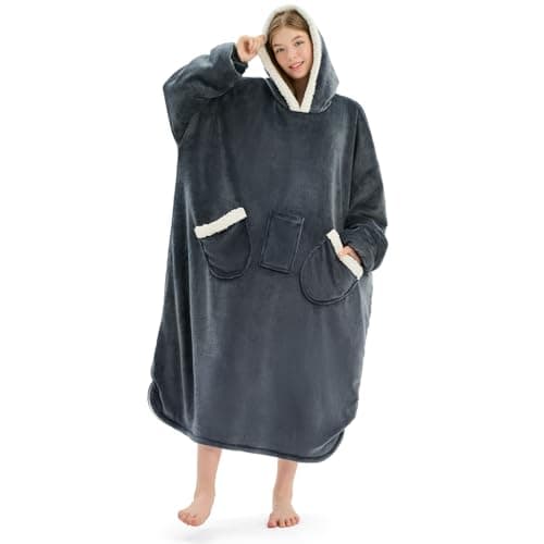 L'AGRATY Oversized Wearable Blanket Hoodie for Adults: Oversized Sherpa Fleece Hoodie Blankets with Giant Hood Pocket for Women Men - Cozy Warm Wearable Blanket Hoodies Sweatshirt for Gifts (Grey)