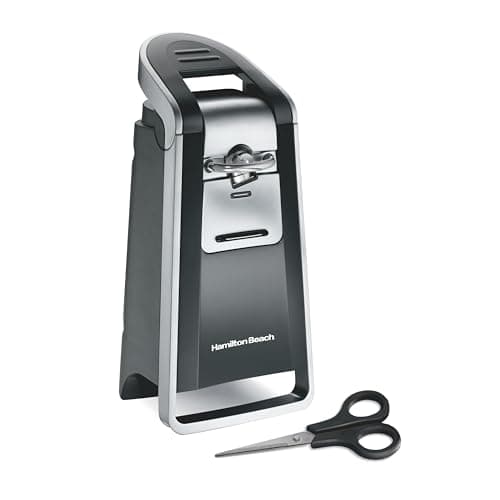 Hamilton Beach Smooth Edge Electric Automatic Can Opener for Kitchen with Easy Push Down Lever, Extra Tall, Includes Stainless Steel Scissors, Black and Chrome (76607)