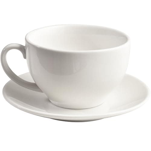 ionEgg Porcelain Coffee Cup with Saucer 220ml/7.3oz for Cappuccino, Latte, and Tea, Elegant White