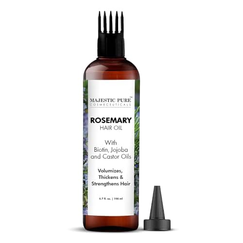 MAJESTIC PURE 100% Pure Rosemary Oil For Hair Growth (6.7 fl oz) Infused With Biotin | Hair Strenghtening Treatment | Nourishing & Volumizing | With Jojoba Oil & Castor Oil | Non GMO Verified