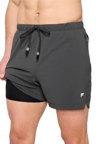 Fabletics Men's The One Short (Lined), Training, Swimming, Lightweight, Quick-Dry, Zip Pocket, Stretch Woven, XL / 5", Onyx