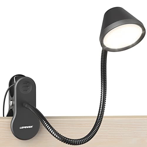 LEPOWER Clip on Light, Dimmable Book Light for Reading in Bed, 300LM Clip on Lamp, 5 Color Temperatures Clamp Light, Night Light Mode, Timer Setting, 2%-100% Brightness, for Bed, Headboard, Black