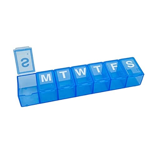 Amazon Basic Care Weekly Pill Organizer, 7-Day, Medium Compartments, Medicine Box, Blue