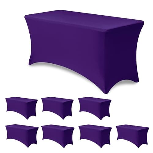 Enjoyidea 4ft Table Cloth for Rectangle Table-8 Pack Dark Purple Spandex Table Covers-Fitted Stretch Tableclothes Protector for for Party, Vendor Booth Display, Banquet Buffet Event, Craft Trade Show