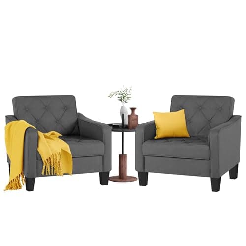 STHOUYN Living Room Chairs Grey Accent Chairs Set of 2, Waiting Room Arm Chairs, Reading Chairs for Bedroom Comfy Club Chair Tufted, Office Small Space (2, Grey)