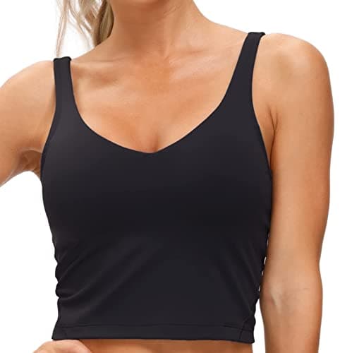 Women’s Longline Sports Bra Wirefree Padded Medium Support Yoga Bras Gym Running Workout Tank Tops (Black, Small)