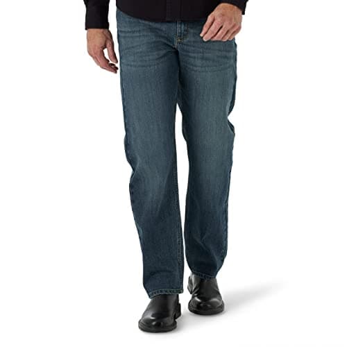 Wrangler Men's Free-to-Stretch Relaxed Fit Jean, Marine, 42W x 30L