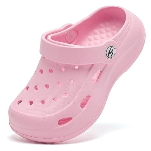 WOUEOI Toddler Garden Shoes Boys Girls Cartoon Slides Sandals Kids Clogs (A-Pink, 7 Toddler)