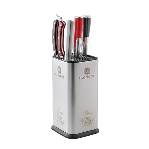 Kitchen Knife Block Holder, Lccowot Stainless Steel Universal Knife Block Without Knives, Space-Saving Knife Storage Organizer Stand Rack for Countertop (Unique Pattern)