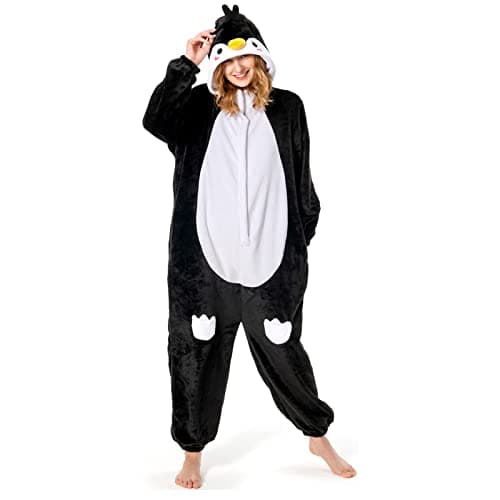 OLAOLA Adult Penguin Onesie Cute Animal Pajamas Flannel Homewear Sleepwear Halloween Cosplay Costume Jumpsuit for Women Men