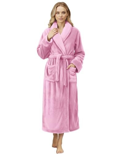 NY Threads Premium Womens Robe, Plush Fleece Long Bath Robe for Women, Fluffy Soft Women's Bathrobe, X-Large, Pink