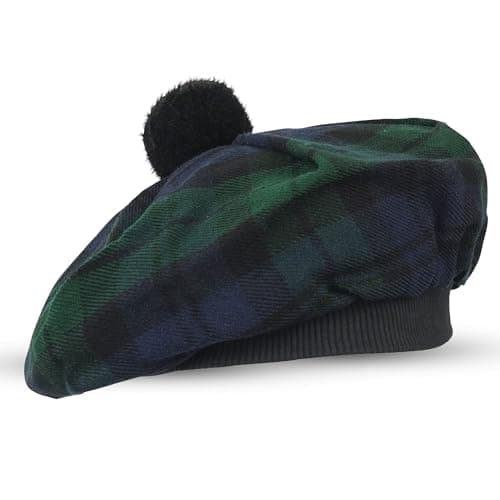 Tam O’ Shanter Hat – Traditional Scottish Plaid Beret for Men & Women | Acrylic Wool Tammy Hats Flat Bonnet for Kilt - (Blackwatch)