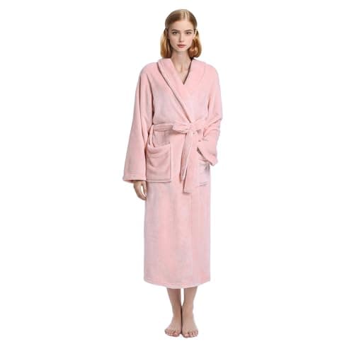 Eonkasp Plush Soft Robes for Women, Premium Fleece Womens Robe Cozy Warm Bathrobe, Light Pink, L-XL