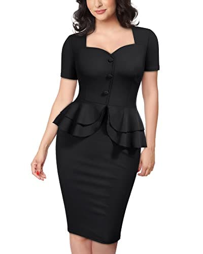 AISIZE Women's 1940s Vintage Square Peplum Bodycon Cocktail Dress X-Large Black