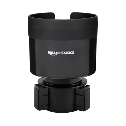 Amazon Basics Car Cup Holder Expander with Adjustable Base, Fits Large Bottles 3.4 to 3.8 in Diameter, Securely Holds Yeti, Hydro Flask and More, Black