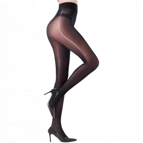 Yolev Women's Black Sheer Pantyhose,Sexy Shiny Stockings,High Waist Oil Bright Ultra Silky Nylons Tights for Dance Jazz Dress（S-M）