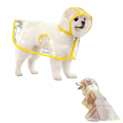 RyanDesign Clear Dog Raincoat, Transparent PVC Cape Style Pet Rain Jacket with Hidden Leash Hole, Adjustable Double Buckle for Small Dogs (Yellow, Medium)