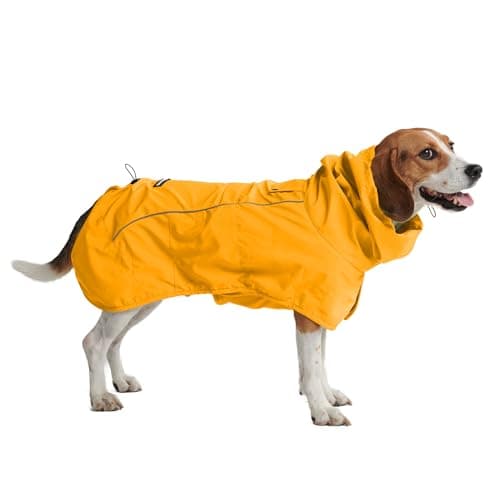 Spark Paws Dog Raincoat, Waterproof Windproof Rain Jacket, for Small Medium Large Extra Large Dogs, Reflective Breathable Full-Body Coverage Dry Suit - Mustard Yellow - 2XL