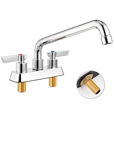 brassqueen Utility Laundry Sink Faucet 4 Inch Centerest Deck Mount,2 Lever Handles,Brass Construction,Polished Chrome,with 10" Swivel Spout