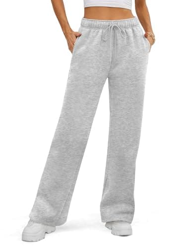 ATHMILE Women’s Fleece Lined Sweatpants Baggy Workout Lounge Pants Drawstring Workout Casual Aesthtic Fall Clothes 2025 Grey