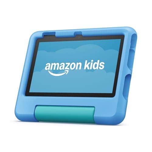 Amazon Fire 7 Kids tablet (newest model) ages 3-7. Top-selling 7" kids tablet on Amazon. Includes 6 months of ad-free and exclusive content, easy parental controls, 10-hr battery, 16 GB, Blue