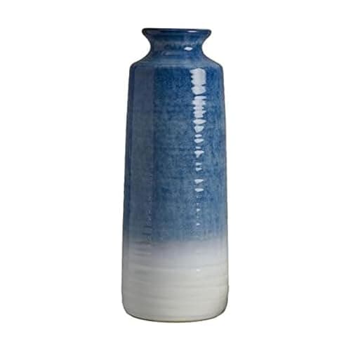 Mikasa Blue and White Ceramic Vase, Use to Display Faux or Dried Flowers, 5.9x5.9x15.7 Inch