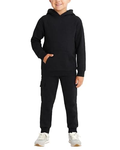 Coney Island Boys Sweatsuit Set - 2 Piece Athletic Soft Fleece Pullover Hoodie Sweatshirt and Cargo Sweatpants for Boys, Size 10/12, Black