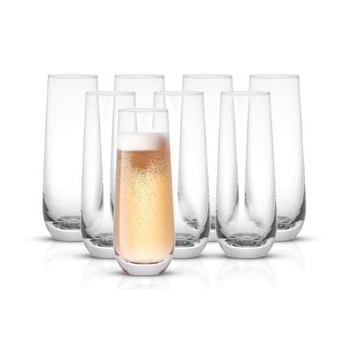 JoyJolt Milo Stemless Champagne Flutes Set of 8 Crystal Glasses. 9.5oz Prosecco Wine Flute, Mimosa Glasses, Cocktail Glass Set, Water Highball Glass, Bar Glassware
