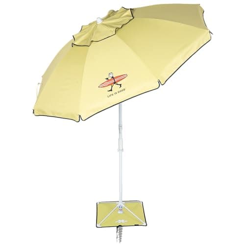 Life is Good 6.5' Outdoor Beach Umbrella with ANCHORX Heavy Duty High Wind Stability Sand Anchor and Carrying Bag