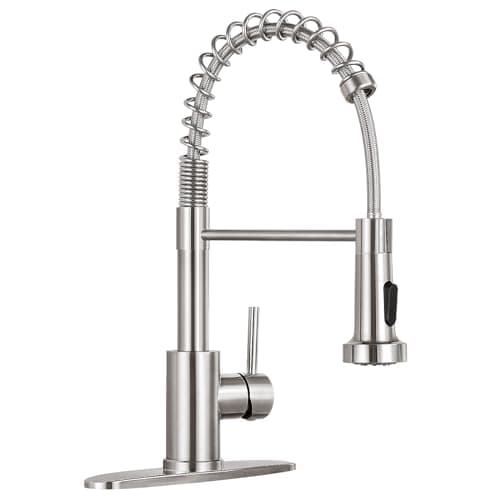 HGN Kitchen Faucet with Pull Down Sprayer,Commercial Single Handle Kitchen Sink Faucets for Farmhouse Camper Laundry Utility Rv Wet Bar Sinks Brushed Nickel