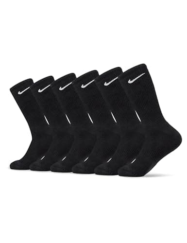 Nike Unisex Everyday Cushioned Training Crew Socks (6 Pairs), Black/White, Medium