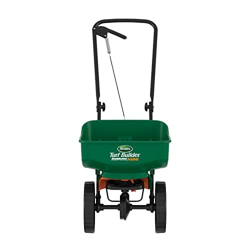 Scotts Turf Builder EdgeGuard Mini Broadcast Spreader for Seed, Weed and Feed, Fertilizer, Salt, Ice Melt, Push Spreader Holds up to 5,000 sq.ft. Product