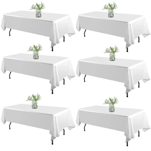 WIGENIUS 6 Pack White Table Cloth Rectangle Tablecloths 60X102 Inch,Polyester Table Cloth for 6 Foot Rectangle Tables,Wrinkle Resistant Washable Fabric Table Covers for Party,Wedding Banquet