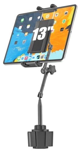 Wukanleng Heighten Tablet Cup Holder Mount [Super Durable] Heavy Duty Metal Cup Holder Tablet Mount for Car, Truck, SUV, Tesla, Compatible with 4-13" Pad Pro 12.9/Air/Mini, Galaxy Tab/Z Fold, iPhone