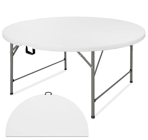 JALANCY 5 FT Round Folding Tables with Carrying Handle 60 inch Heavy Duty Portable Plastic Commercial Table Steel Legs for Party, Dining, Wedding, Events, Picnic Indoor, Outdoor (White,1 Pack)