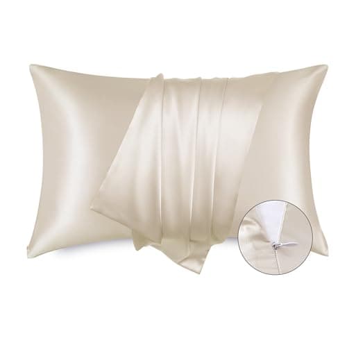 Bedsure Satin Pillowcase for Hair - Beige Satin Pillow Cases Standard Size with Zipper 2 Pack, Similar to Silk Pillow Cases for Skin, Silky & Soft, Gifts for Women Men, 20x26 Inches