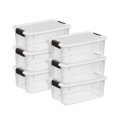 Sterilite 6-Pack Ultra Latching Box, Storage Bins with Lids, Clear Plastic, 18 Quart - Heavy-Duty Organizing Containers for Closet, Bathroom, and Office