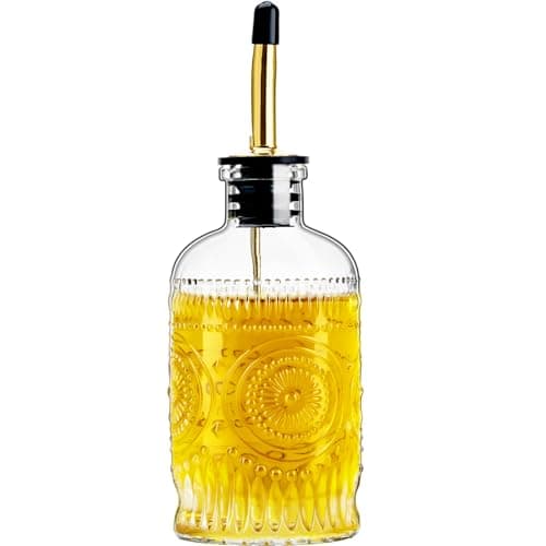 gegewawa Olive Oil Dispenser Bottle for Kitchen with Metal Spout, Glass Oil Bottles 7OZ, Elegant Glass Cooking Oil Dispenser for Kitchen