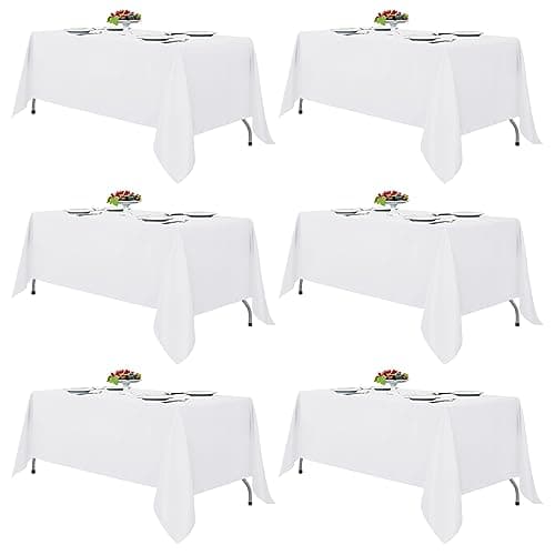 Fitable White Tablecloths for Rectangle Tables, 6 Pack - 70 x 120 Inches - Reusable and Washable Table Clothes for 6-8 Ft Tables, Polyester Fabric Table Covers for Wedding, Party, Banquet