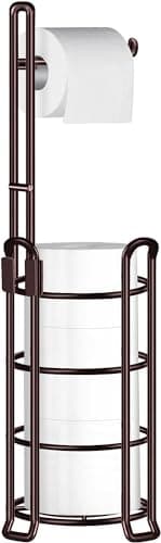 TomCare Toilet Paper Holder Toilet Paper Stand and Dispenser for 4 Mega Rolls Metal Wire Free-Standing Toilet Tissue Paper Roll Storage Shelf Bathroom Accessories Storage Organizer Bronze