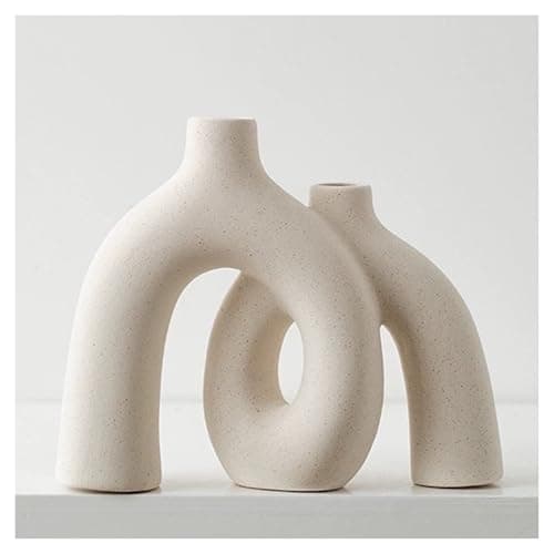 Hug Donut Decorative Vase Set - Modern Nordic Boho Style Vases Home Decor, Matte Ceramic Decorations for Living Room Shelf, Bookshelf Mantle Entryway Table or Console Décor (Cream White)