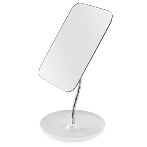 LFOYOU Table Vanity Mirror with Stand - Makeup Mirror for Desk - Adjustable Flexible Gooseneck, 360°Rotation Folding Portable Bathroom Shaving Cosmetic Mirror Square