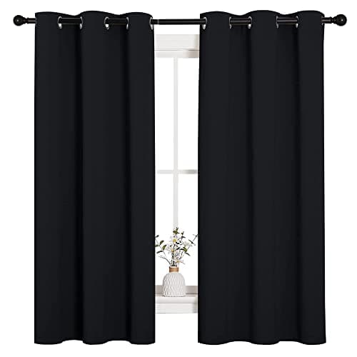 NICETOWN Halloween Pitch Black Solid Thermal Insulated Grommet Blackout Curtains/Drapes for Bedroom Window (2 Panels, 42 inches Wide by 63 inches Long, Black)