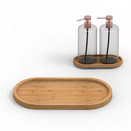 Bamboo soap Dispenser Tray, Bathroom Countertop Tray Kitchen Tray Bamboo Tray Sink Tray Dresser Jewelry Ring Dish, Comestic Holder Bathtub Organizer, Ideal for Jewelry, Cosmetics, and Small Items