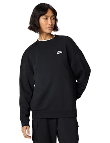 Nike Women's Sportswear Club Fleece Loose Crew-Neck Sweatshirt, Black/White, Large